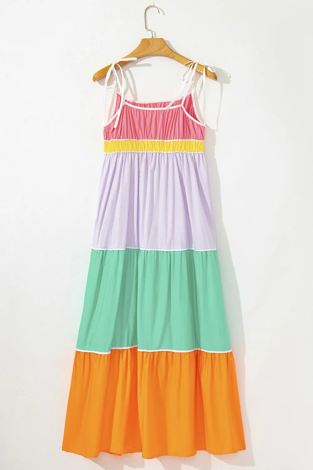Color Block Flowy Tiered Maxi Dress with Pockets