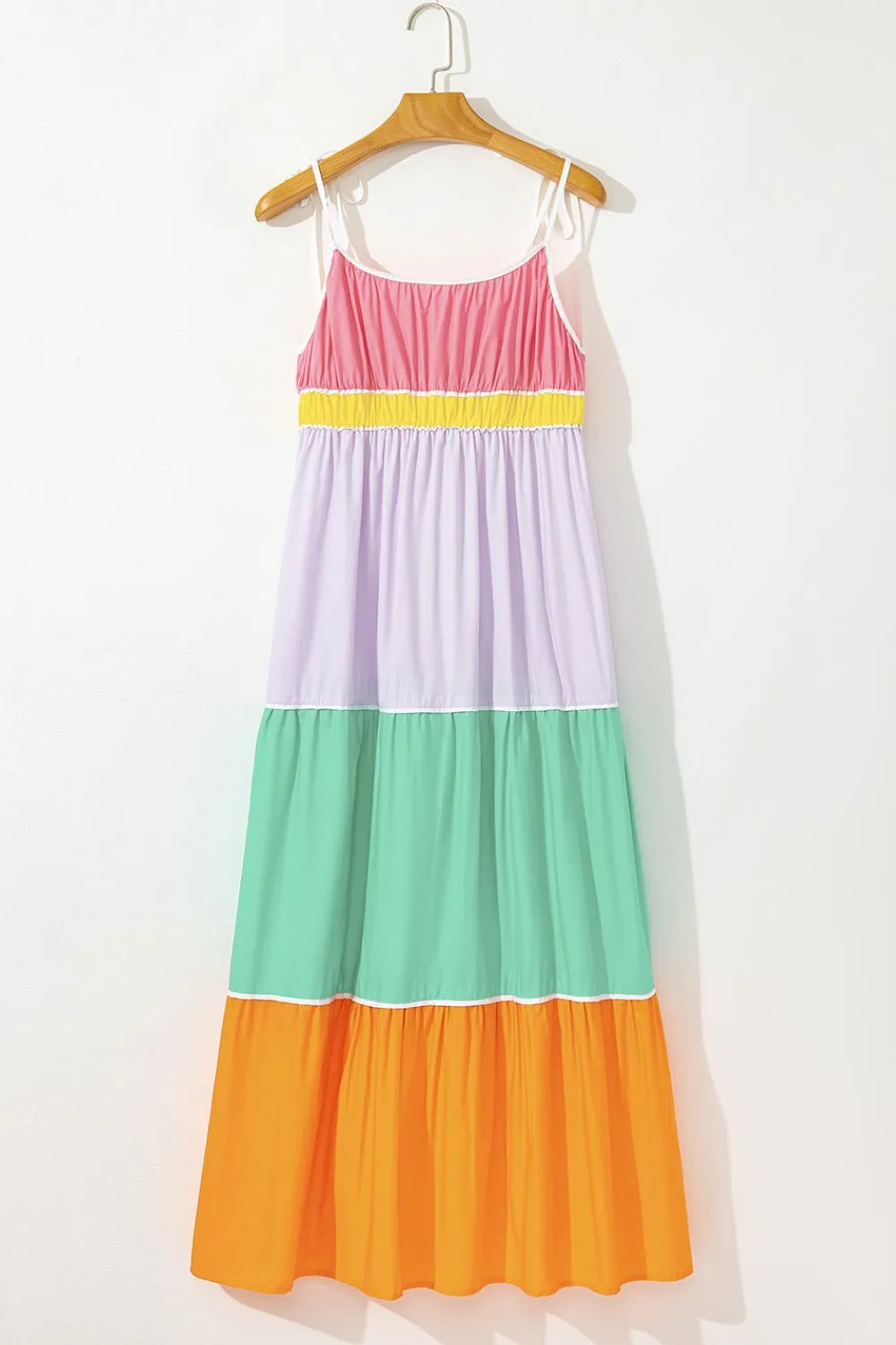 Color Block Flowy Tiered Maxi Dress with Pockets