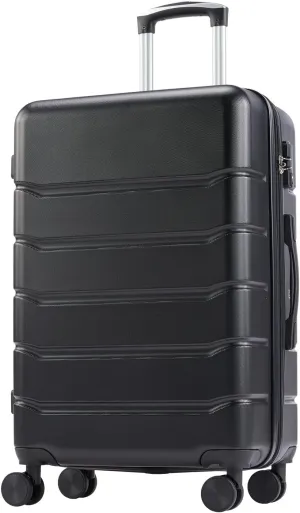 Comfortable and Efficient Expandable Hard-Sided Suitcase with 360 Swivel Wheels, Retractable Handle, 28", Black