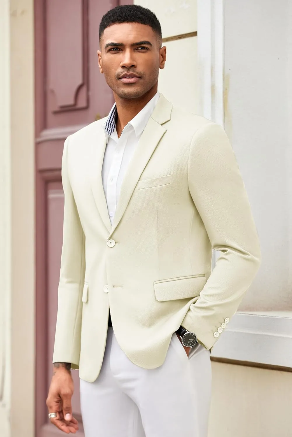 COOFANDY Mens Casual Blazer Slim Fit Suit Jacket Lightweight Knit Sport Coat Two Button Blazer Jacket