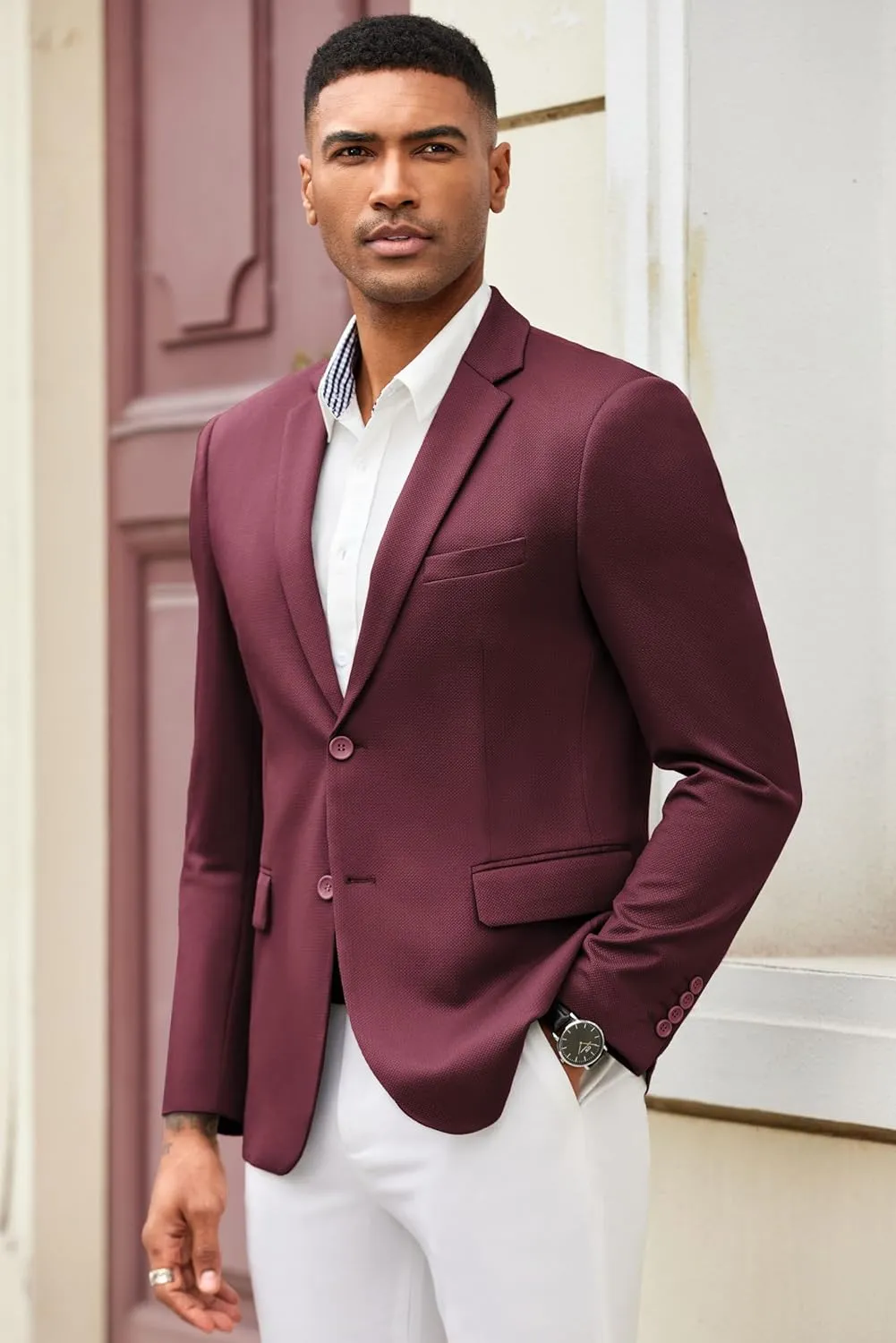 COOFANDY Mens Casual Blazer Slim Fit Suit Jacket Lightweight Knit Sport Coat Two Button Blazer Jacket