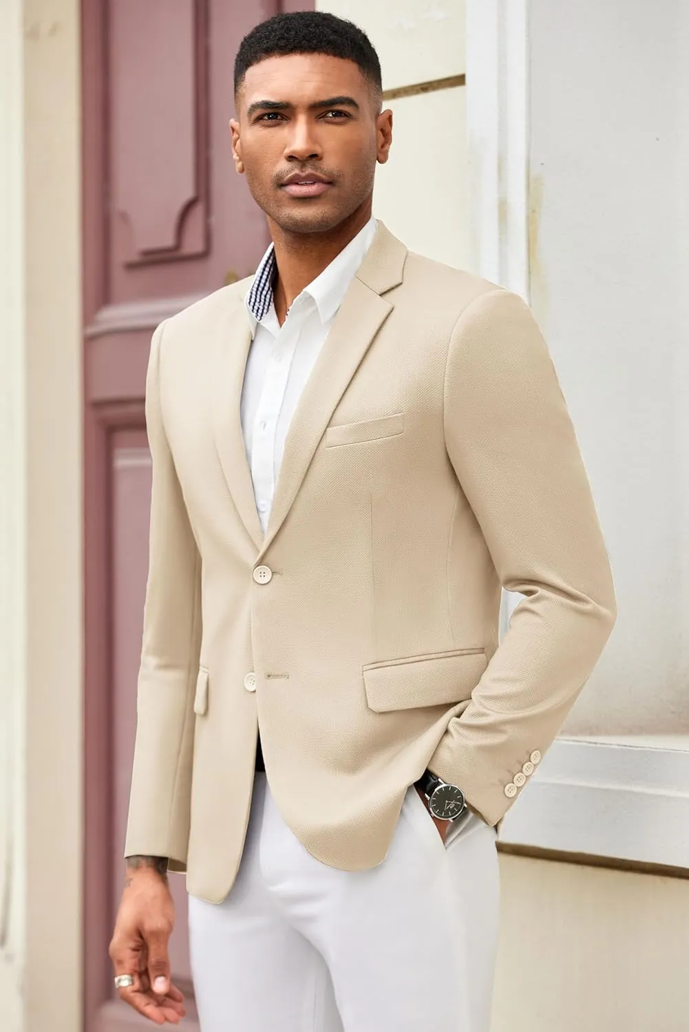 COOFANDY Mens Casual Blazer Slim Fit Suit Jacket Lightweight Knit Sport Coat Two Button Blazer Jacket