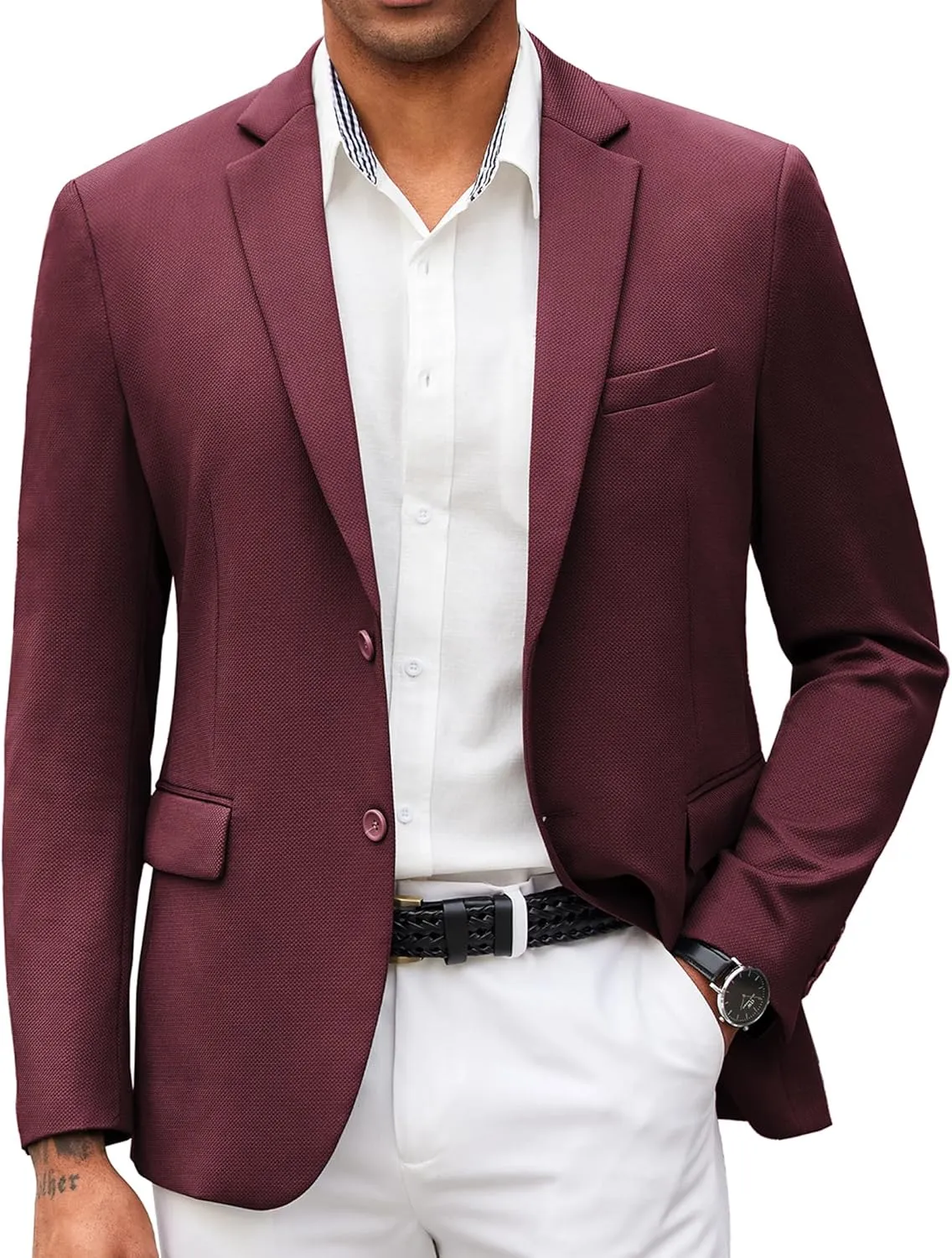 COOFANDY Mens Casual Blazer Slim Fit Suit Jacket Lightweight Knit Sport Coat Two Button Blazer Jacket