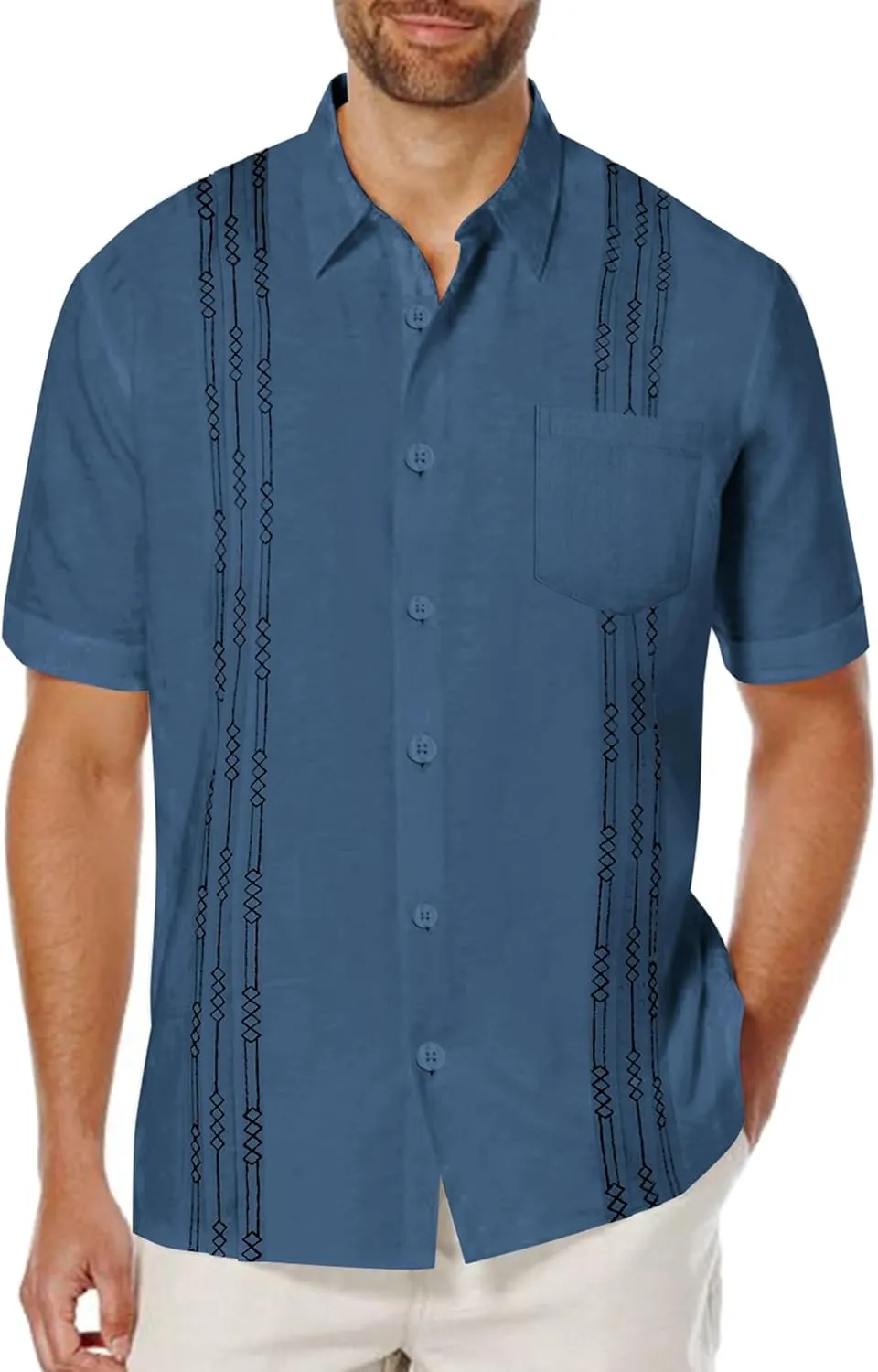 COOFANDY Mens Cuban Guayabera Shirt Short Sleeve Linen Button Down Shirts Casual Summer Beach Tops