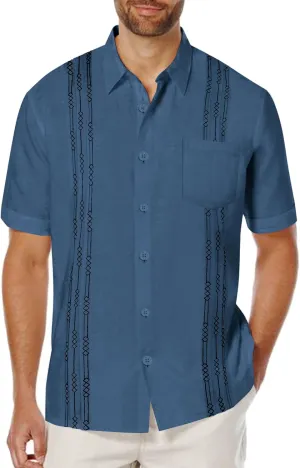 COOFANDY Mens Cuban Guayabera Shirt Short Sleeve Linen Button Down Shirts Casual Summer Beach Tops