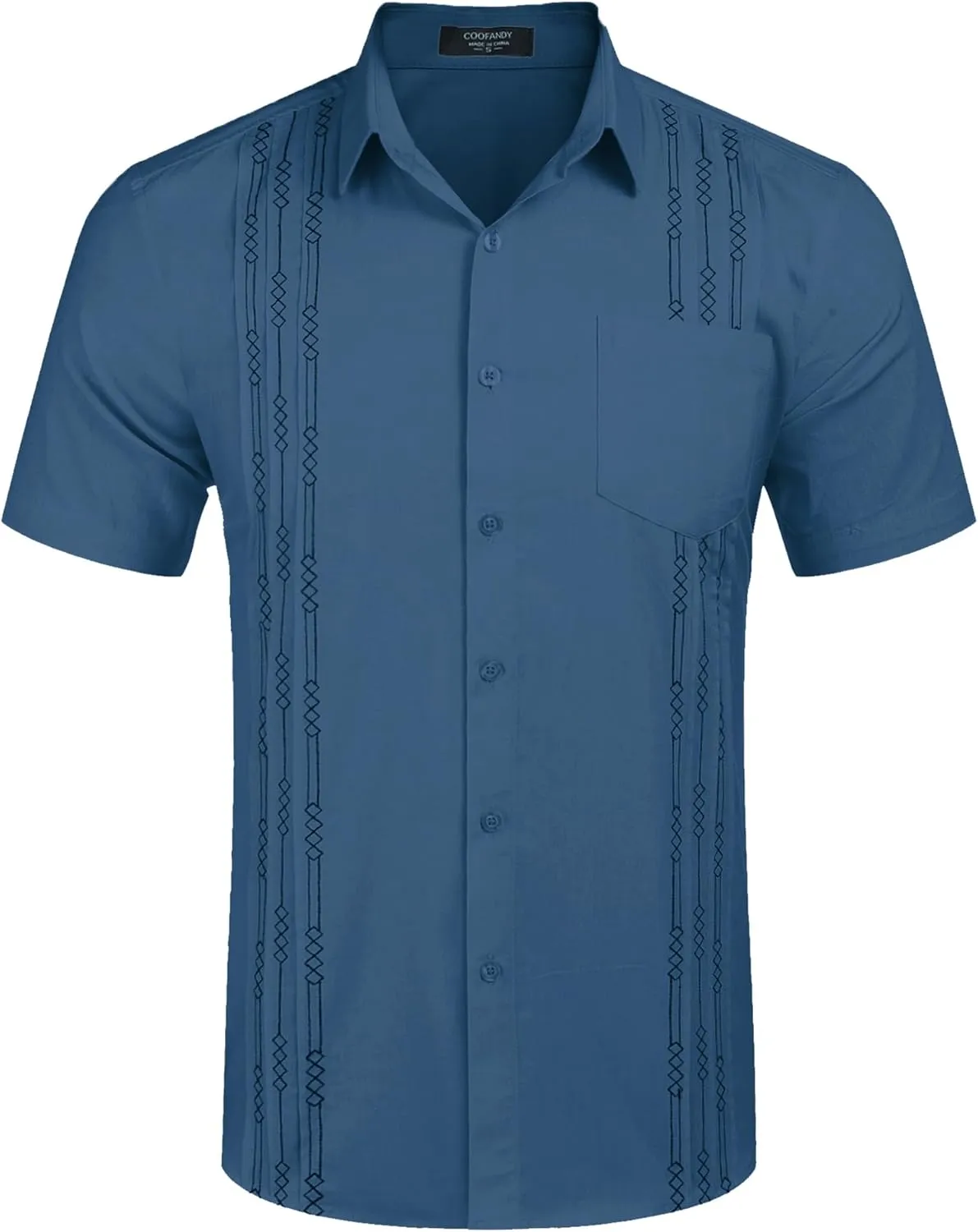 COOFANDY Mens Cuban Guayabera Shirt Short Sleeve Linen Button Down Shirts Casual Summer Beach Tops