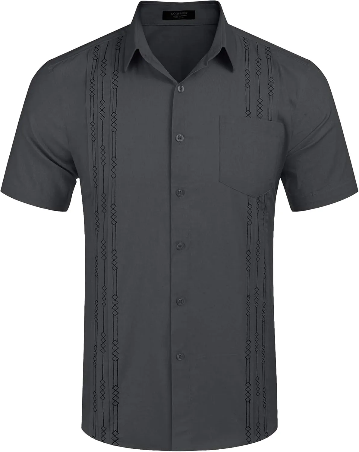 COOFANDY Mens Cuban Guayabera Shirt Short Sleeve Linen Button Down Shirts Casual Summer Beach Tops