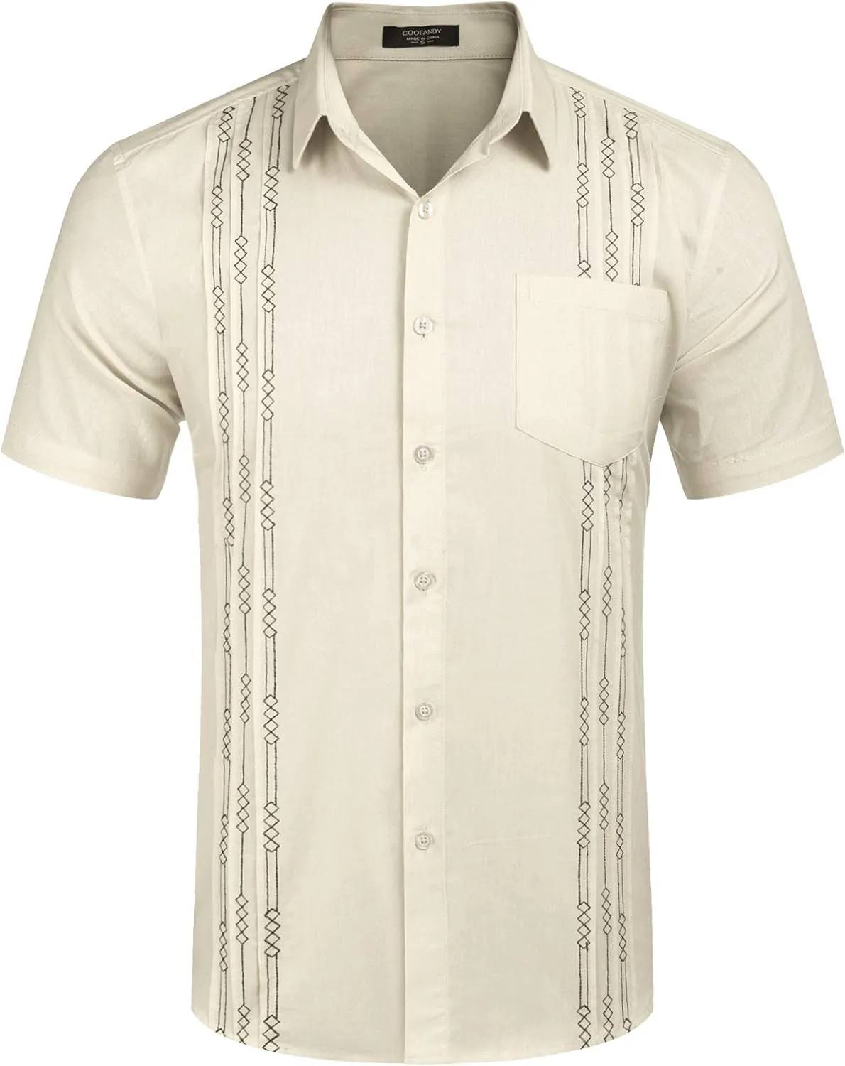 COOFANDY Mens Cuban Guayabera Shirt Short Sleeve Linen Button Down Shirts Casual Summer Beach Tops