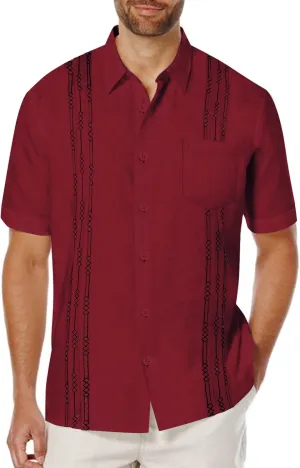 COOFANDY Mens Cuban Guayabera Shirt Short Sleeve Linen Button Down Shirts Casual Summer Beach Tops