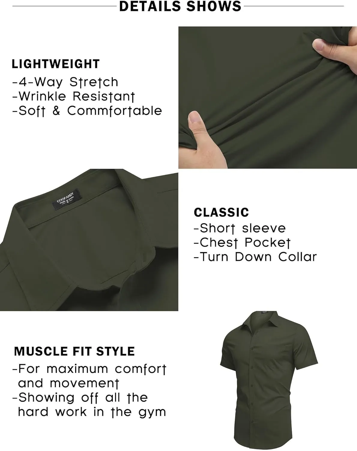 COOFANDY Men's Muscle Fit Dress Shirt Short Sleeve Button Down Shirts with Pocket