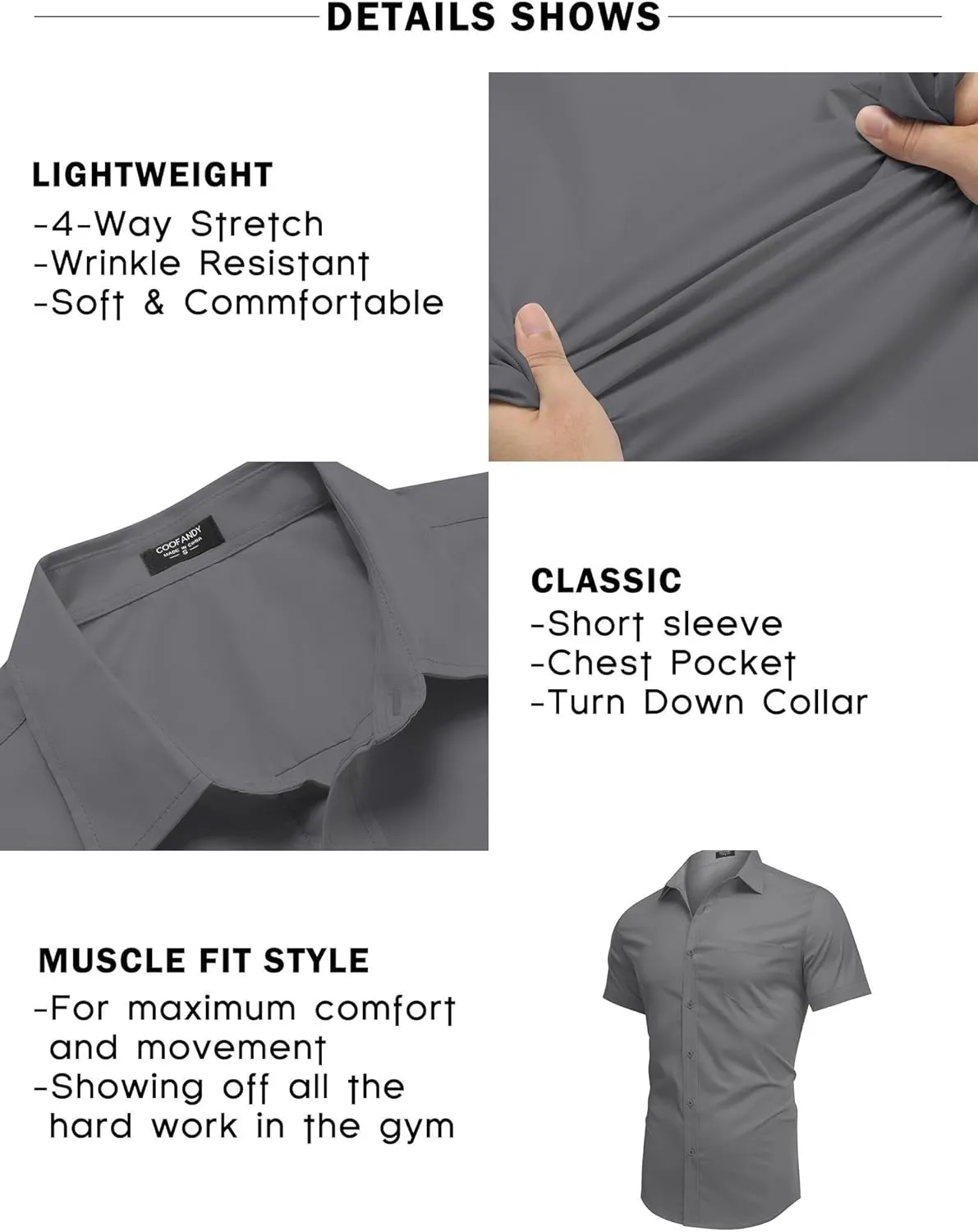 COOFANDY Men's Muscle Fit Dress Shirt Short Sleeve Button Down Shirts with Pocket