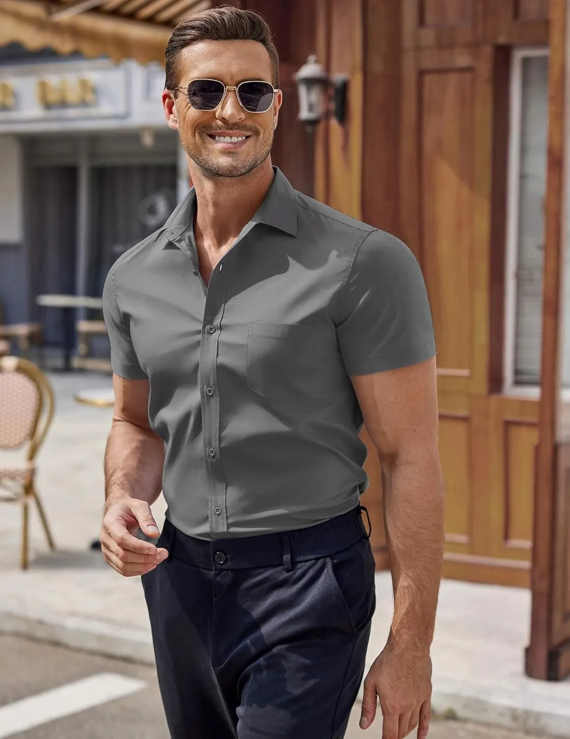COOFANDY Men's Muscle Fit Dress Shirt Short Sleeve Button Down Shirts with Pocket