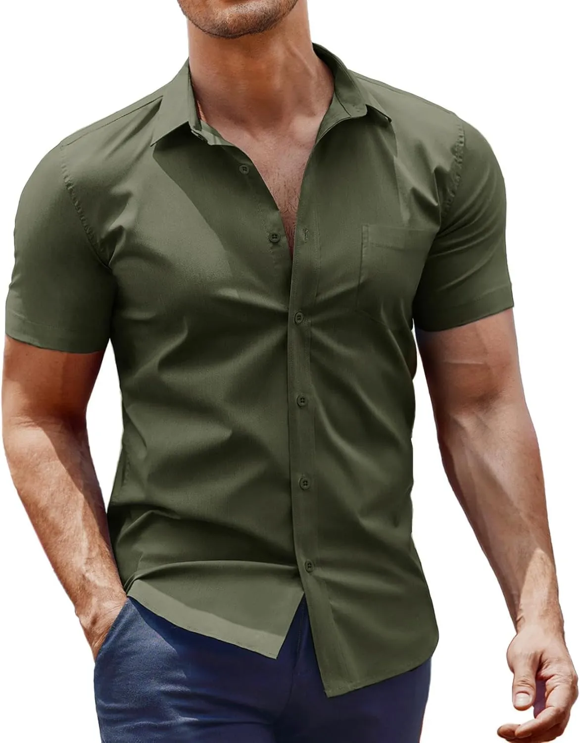 COOFANDY Men's Muscle Fit Dress Shirt Short Sleeve Button Down Shirts with Pocket