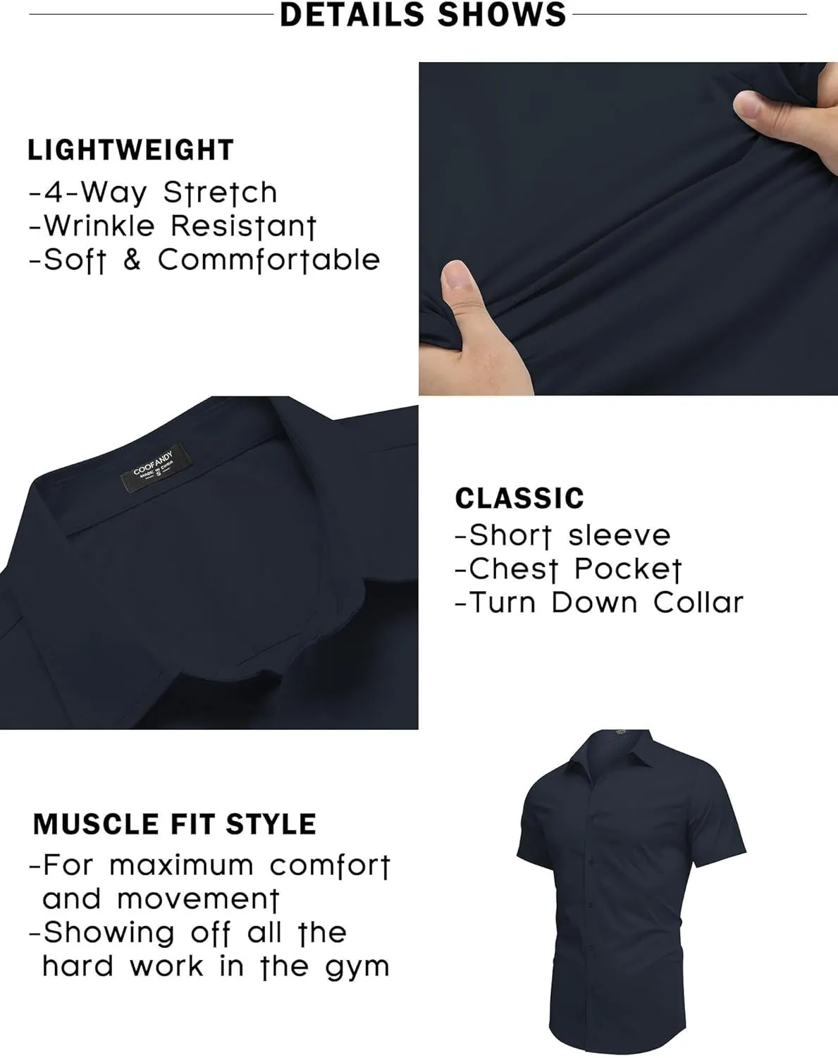 COOFANDY Men's Muscle Fit Dress Shirt Short Sleeve Button Down Shirts with Pocket