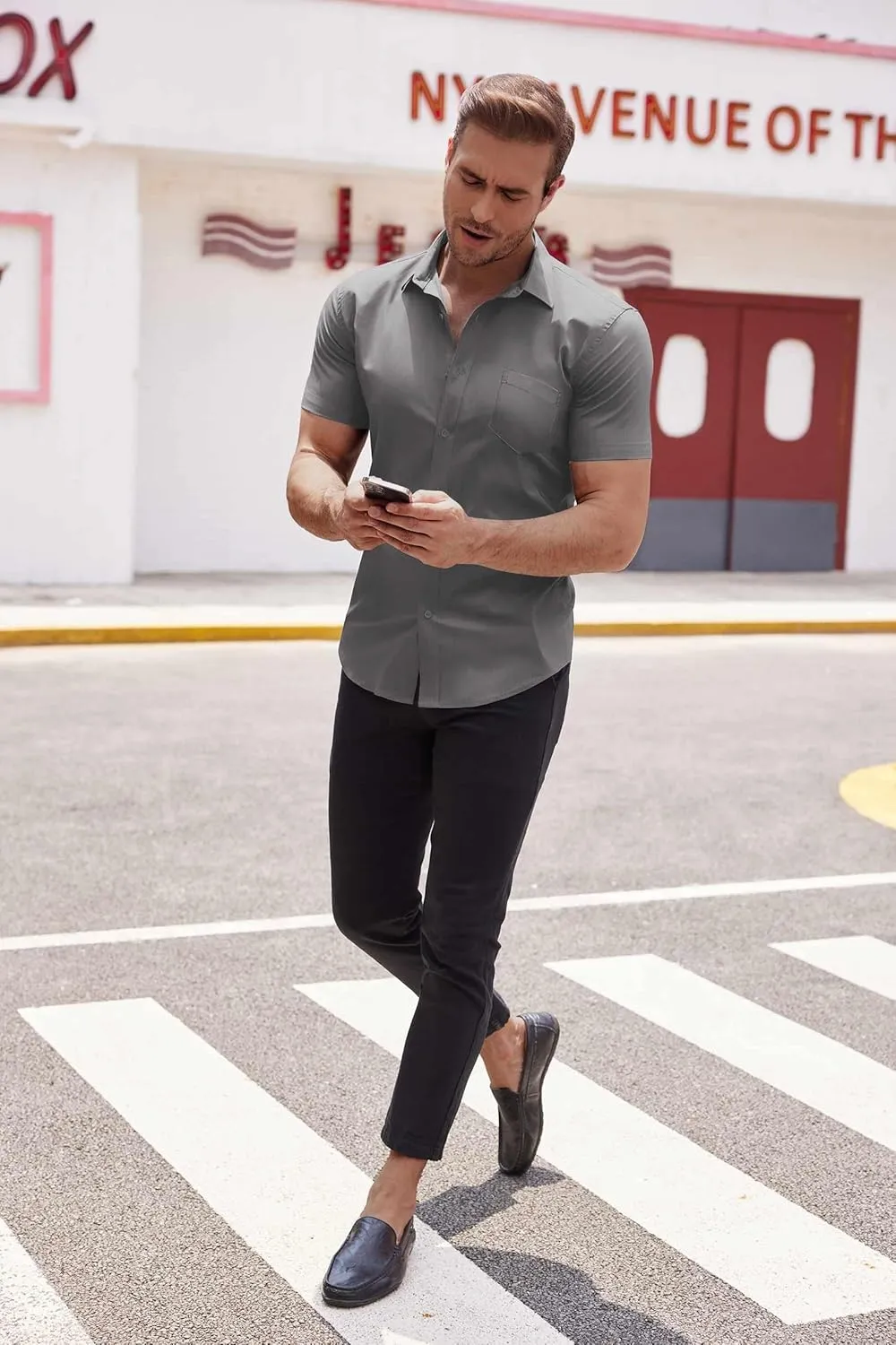 COOFANDY Men's Muscle Fit Dress Shirt Short Sleeve Button Down Shirts with Pocket