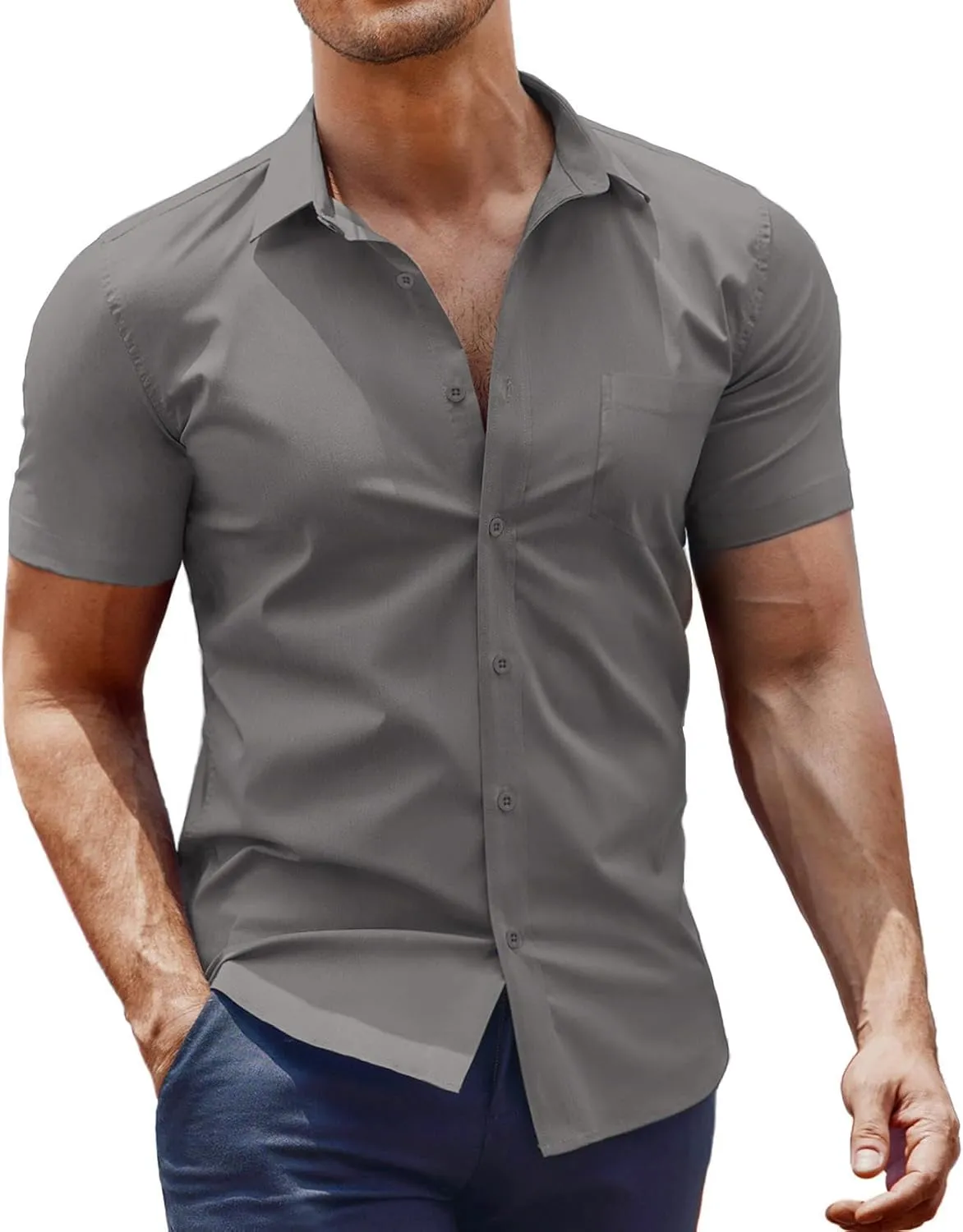 COOFANDY Men's Muscle Fit Dress Shirt Short Sleeve Button Down Shirts with Pocket