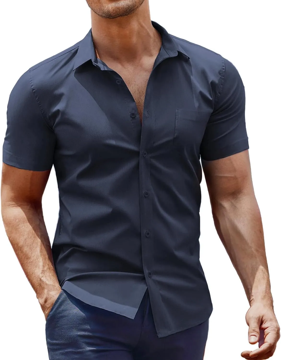 COOFANDY Men's Muscle Fit Dress Shirt Short Sleeve Button Down Shirts with Pocket
