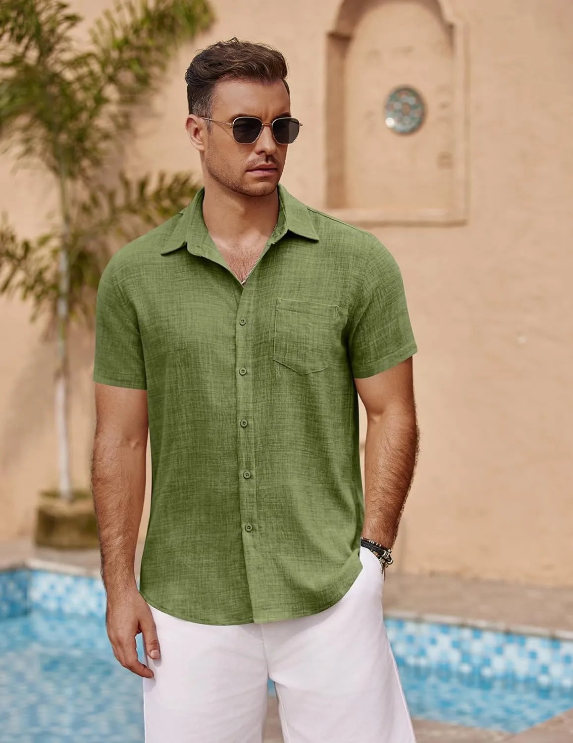 COOFANDY Men's Short Sleeve Button Down Shirt Casual Summer Beach Untucked Vacation Textured Shirts with Pocket