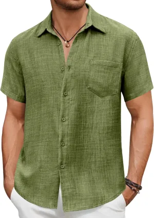 COOFANDY Men's Short Sleeve Button Down Shirt Casual Summer Beach Untucked Vacation Textured Shirts with Pocket