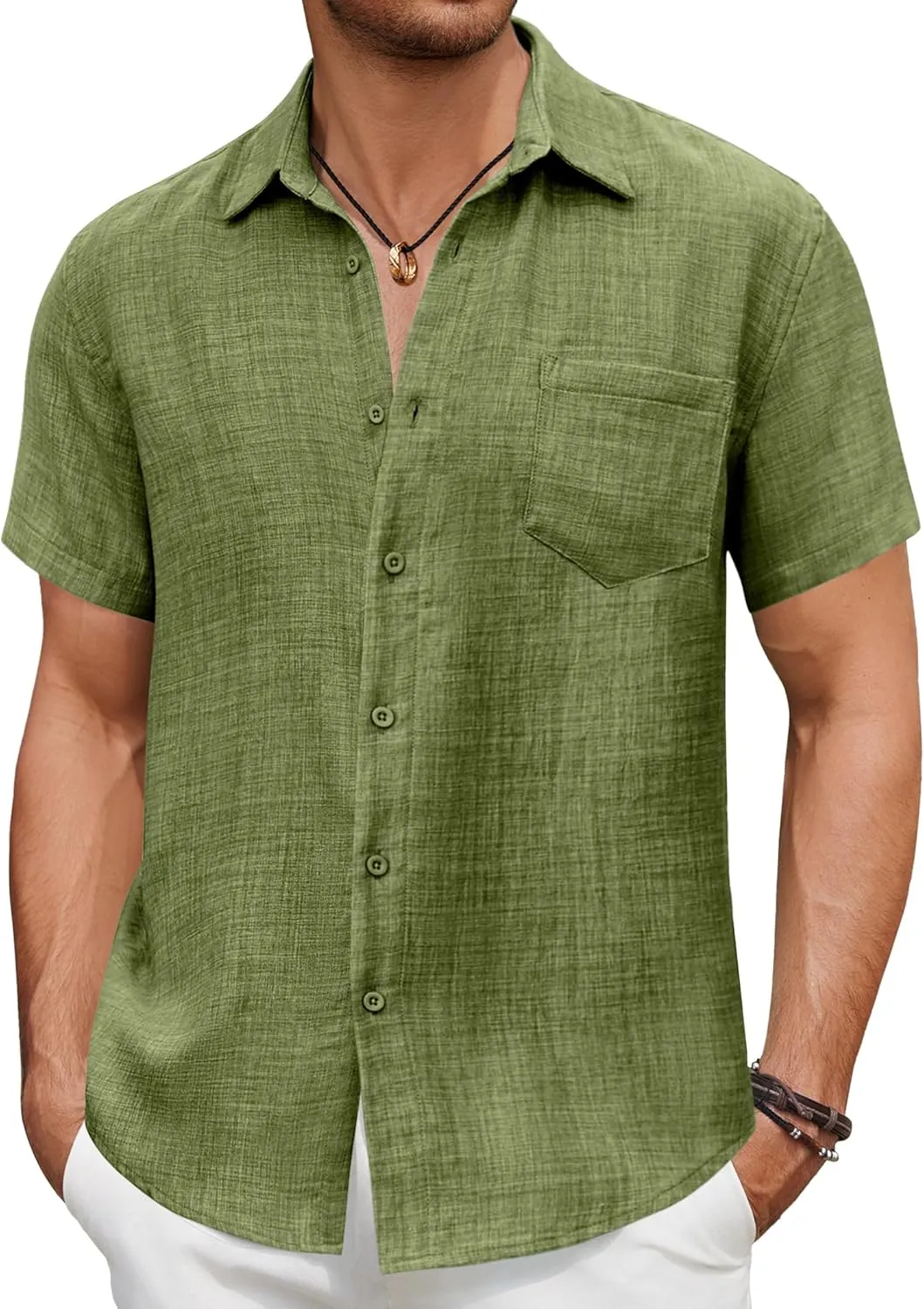 COOFANDY Men's Short Sleeve Button Down Shirt Casual Summer Beach Untucked Vacation Textured Shirts with Pocket