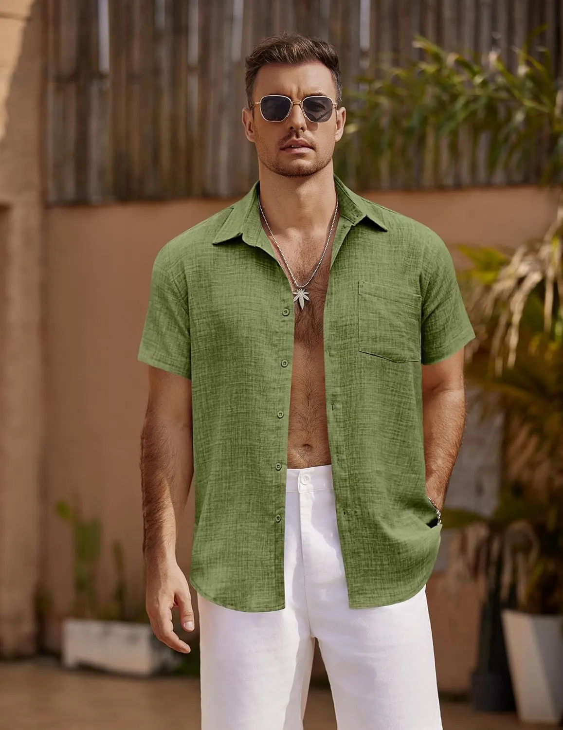 COOFANDY Men's Short Sleeve Button Down Shirt Casual Summer Beach Untucked Vacation Textured Shirts with Pocket