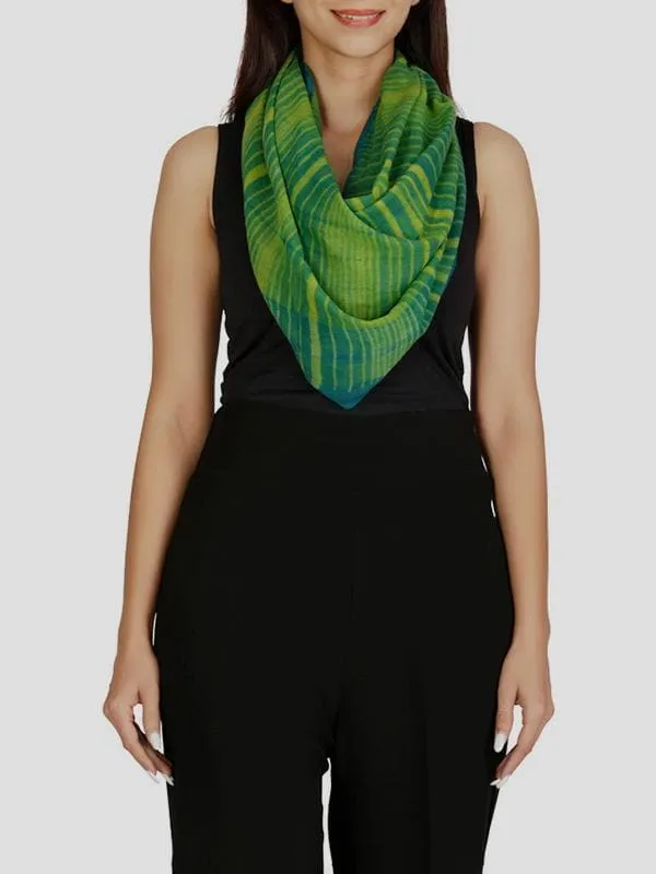 Cotton Shibori Stole Lime Green and Blue Green
