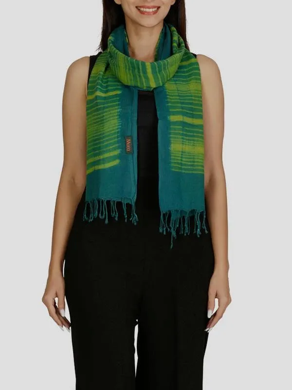 Cotton Shibori Stole Lime Green and Blue Green