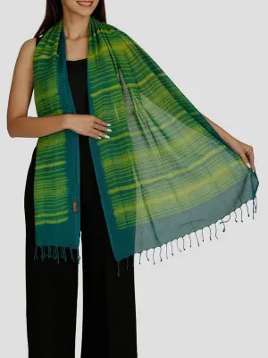 Cotton Shibori Stole Lime Green and Blue Green