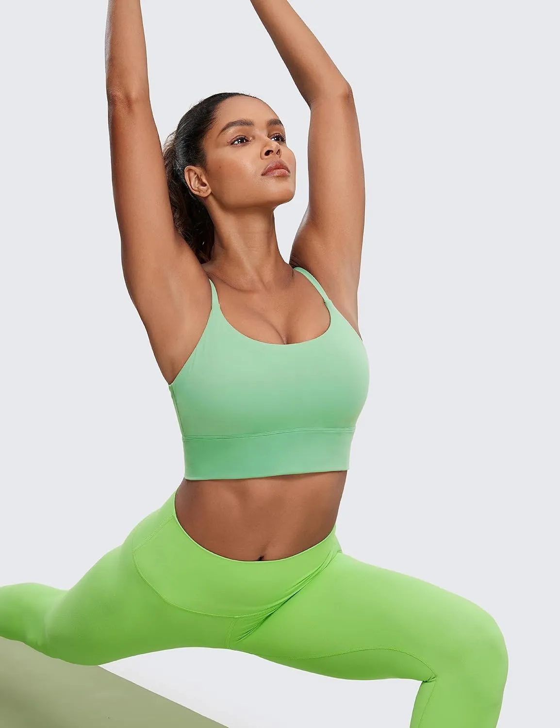 CRZ YOGA Adjustable Longline Sports Bra for Women - V Back Wireless Workout Padded Yoga Camisole Cropped Tank Tops