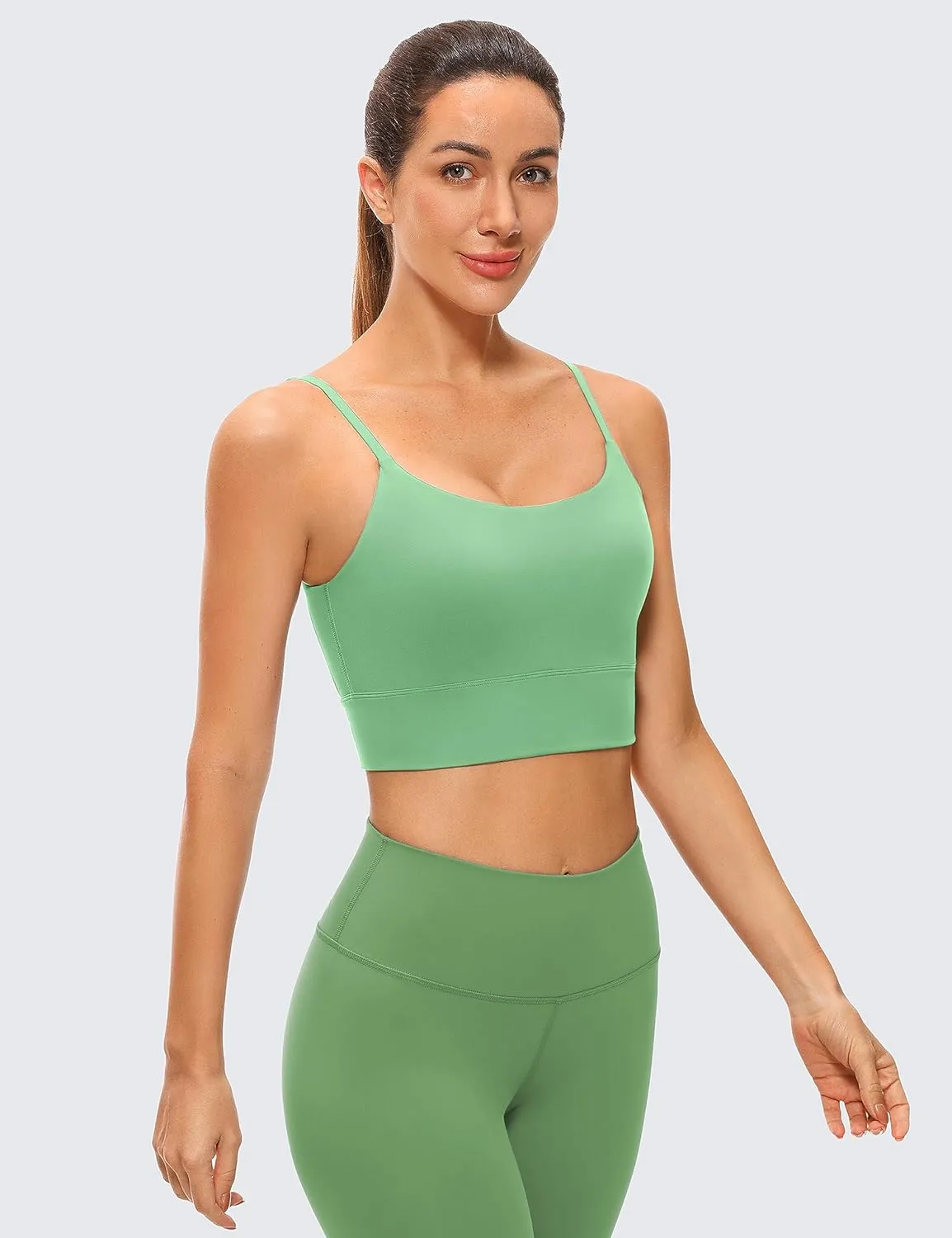 CRZ YOGA Adjustable Longline Sports Bra for Women - V Back Wireless Workout Padded Yoga Camisole Cropped Tank Tops