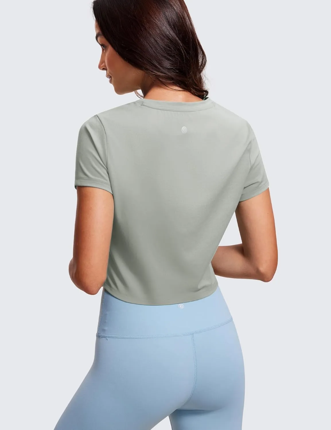 CRZ YOGA Butterluxe Short Sleeve Shirts for Women High Neck Crop Basic T-Shirts Fitted Gym Workout Tops