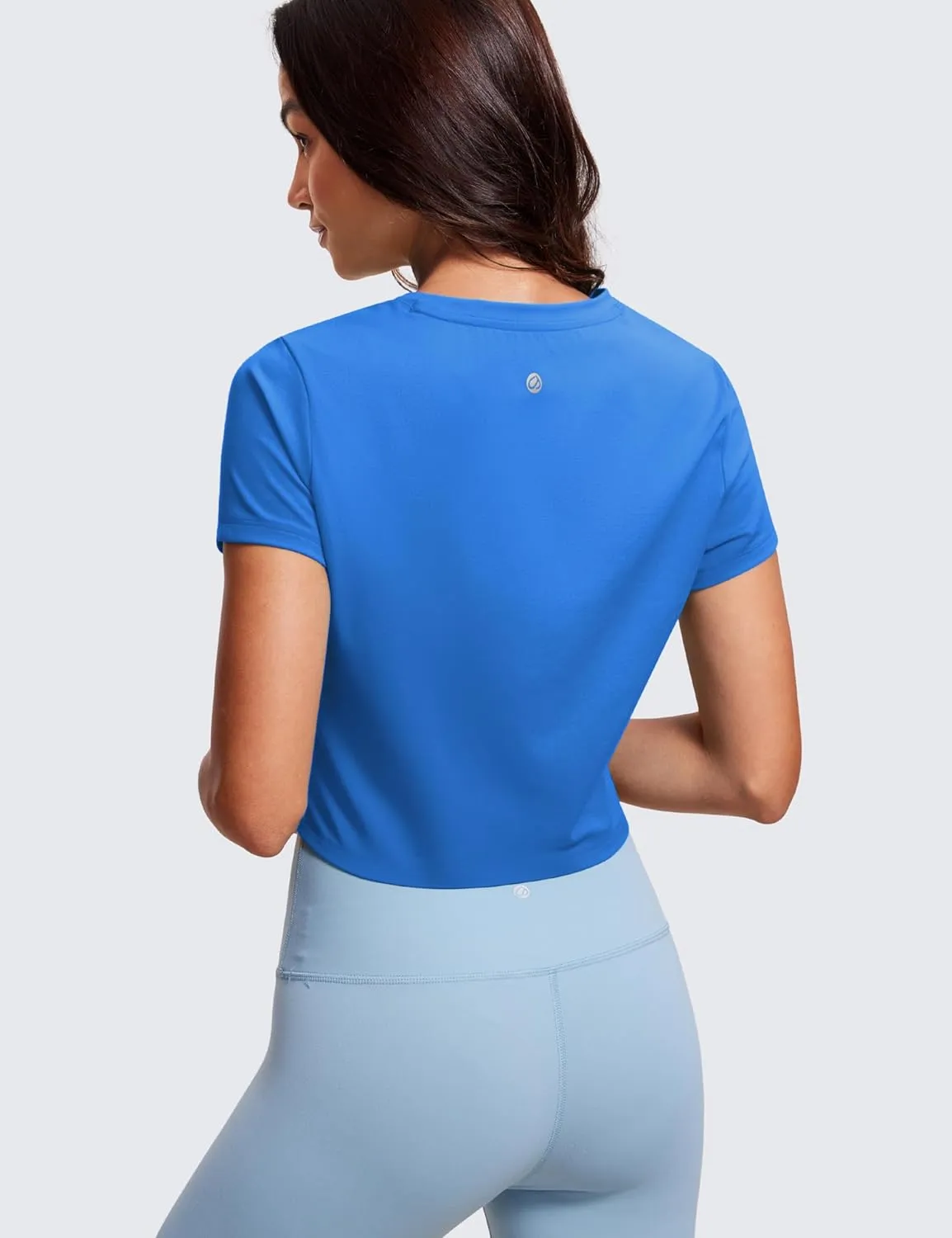 CRZ YOGA Butterluxe Short Sleeve Shirts for Women High Neck Crop Basic T-Shirts Fitted Gym Workout Tops