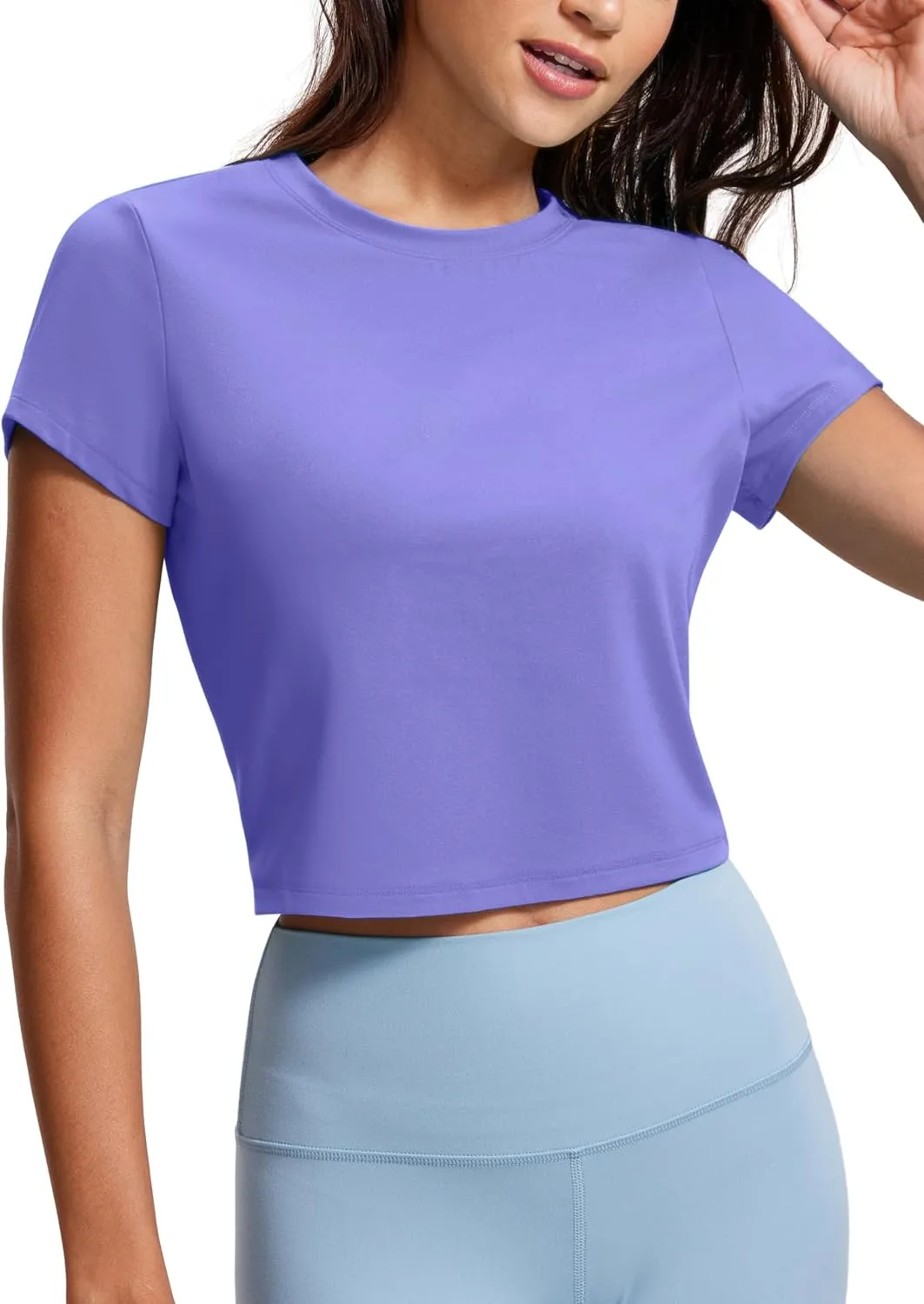 CRZ YOGA Butterluxe Short Sleeve Shirts for Women High Neck Crop Basic T-Shirts Fitted Gym Workout Tops