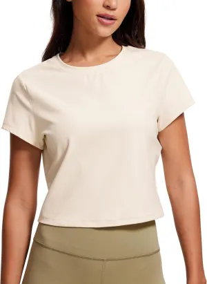 CRZ YOGA Butterluxe Short Sleeve Shirts for Women High Neck Crop Basic T-Shirts Fitted Gym Workout Tops