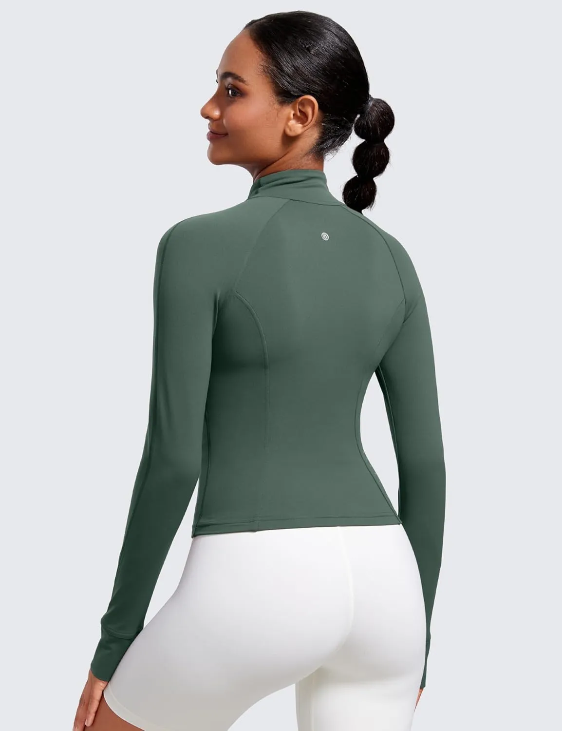 CRZ YOGA Butterluxe Womens Cropped Slim Fit Workout Jacket Weightless Track Athletic Full Zip Up Tops with Thumb Holes