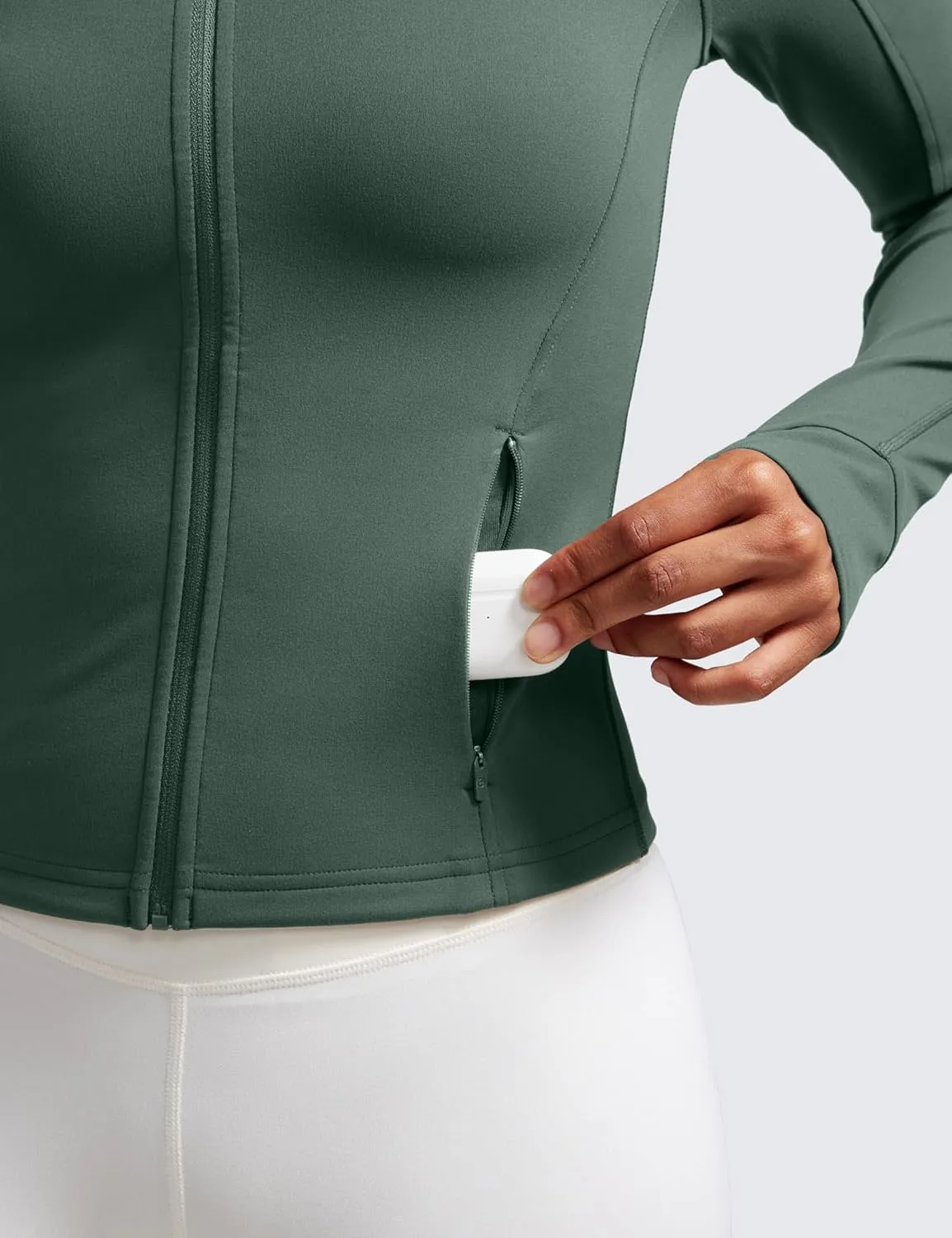 CRZ YOGA Butterluxe Womens Cropped Slim Fit Workout Jacket Weightless Track Athletic Full Zip Up Tops with Thumb Holes