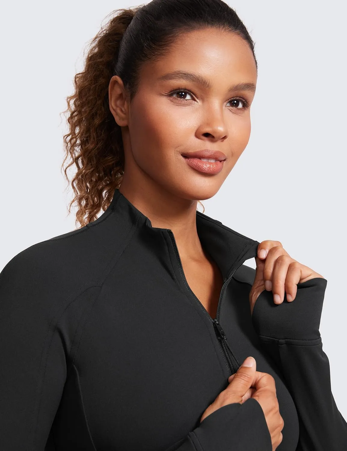 CRZ YOGA Butterluxe Womens Full Zip Workout Jackets Slim Fit Track Athletic Tops with Thumb Holes