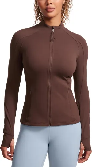 CRZ YOGA Butterluxe Womens Full Zip Workout Jackets Slim Fit Track Athletic Tops with Thumb Holes