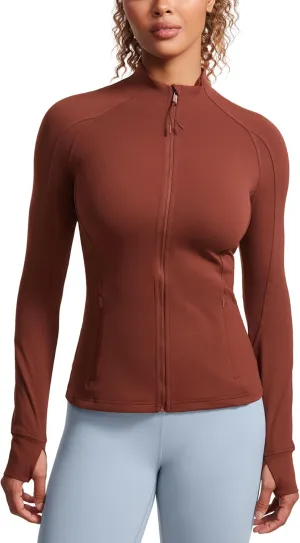 CRZ YOGA Butterluxe Womens Full Zip Workout Jackets Slim Fit Track Athletic Tops with Thumb Holes