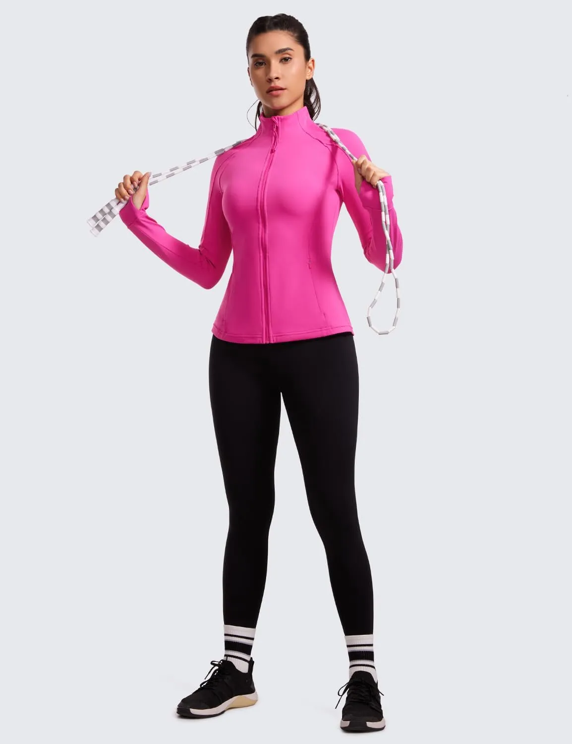 CRZ YOGA Butterluxe Womens Full Zip Workout Jackets Slim Fit Track Athletic Tops with Thumb Holes