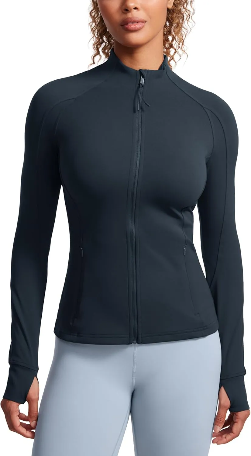 CRZ YOGA Butterluxe Womens Full Zip Workout Jackets Slim Fit Track Athletic Tops with Thumb Holes