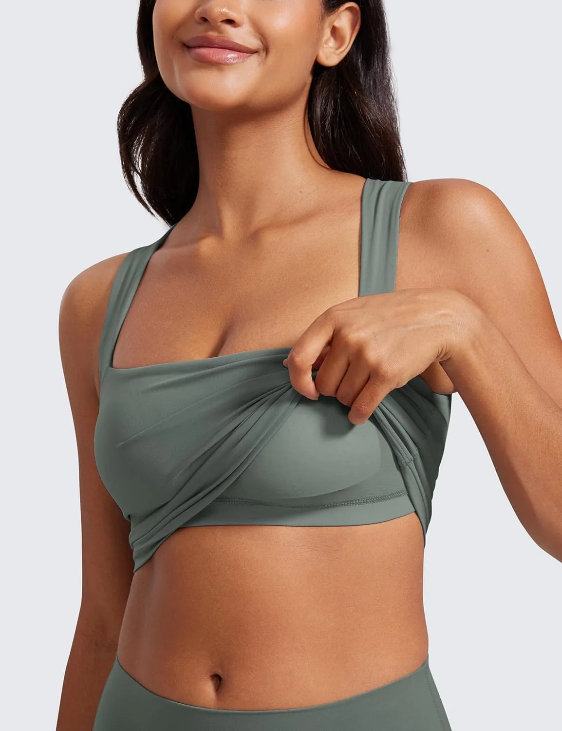 CRZ YOGA Butterluxe Womens Longline Square Neck Sports Bras - Basic Crop Tank Yoga Workout Tops with Built in Pads