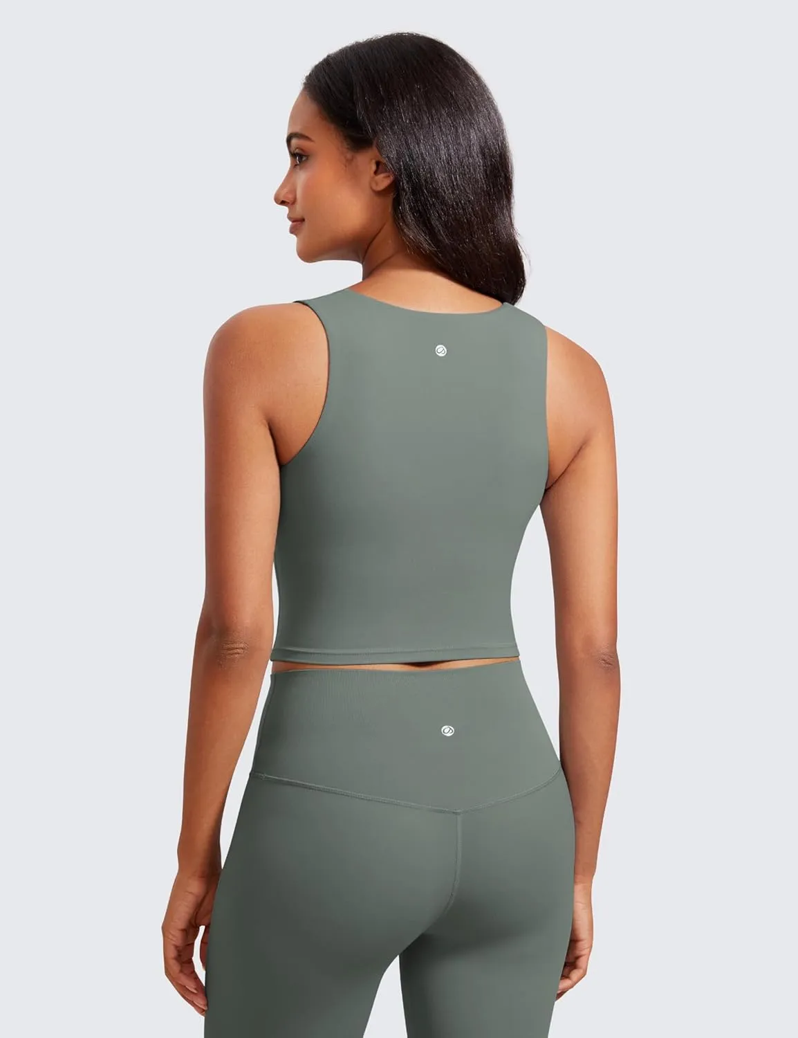 CRZ YOGA Butterluxe Womens Longline Square Neck Sports Bras - Basic Crop Tank Yoga Workout Tops with Built in Pads
