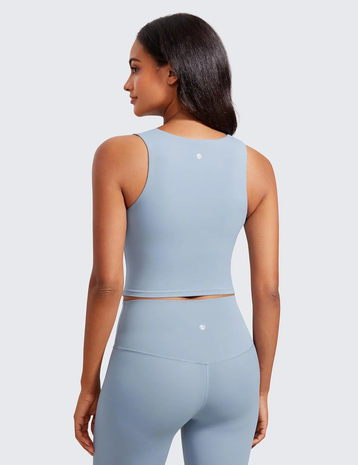 CRZ YOGA Butterluxe Womens Longline Square Neck Sports Bras - Basic Crop Tank Yoga Workout Tops with Built in Pads
