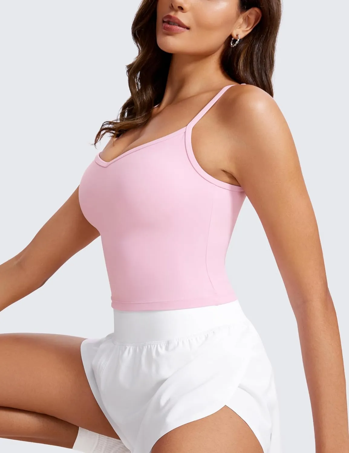 CRZ YOGA Butterluxe Womens Sweetheart Longline Sports Bra - Adjustable Thin Strap Workout Tank Tops Yoga Padded Camisole