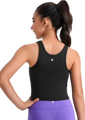 CRZ YOGA Girls Butterluxe Double Lined Tank Tops Crew Round Neck Racerback Teen Kid Workout Casual Dance Crop Sleeveless