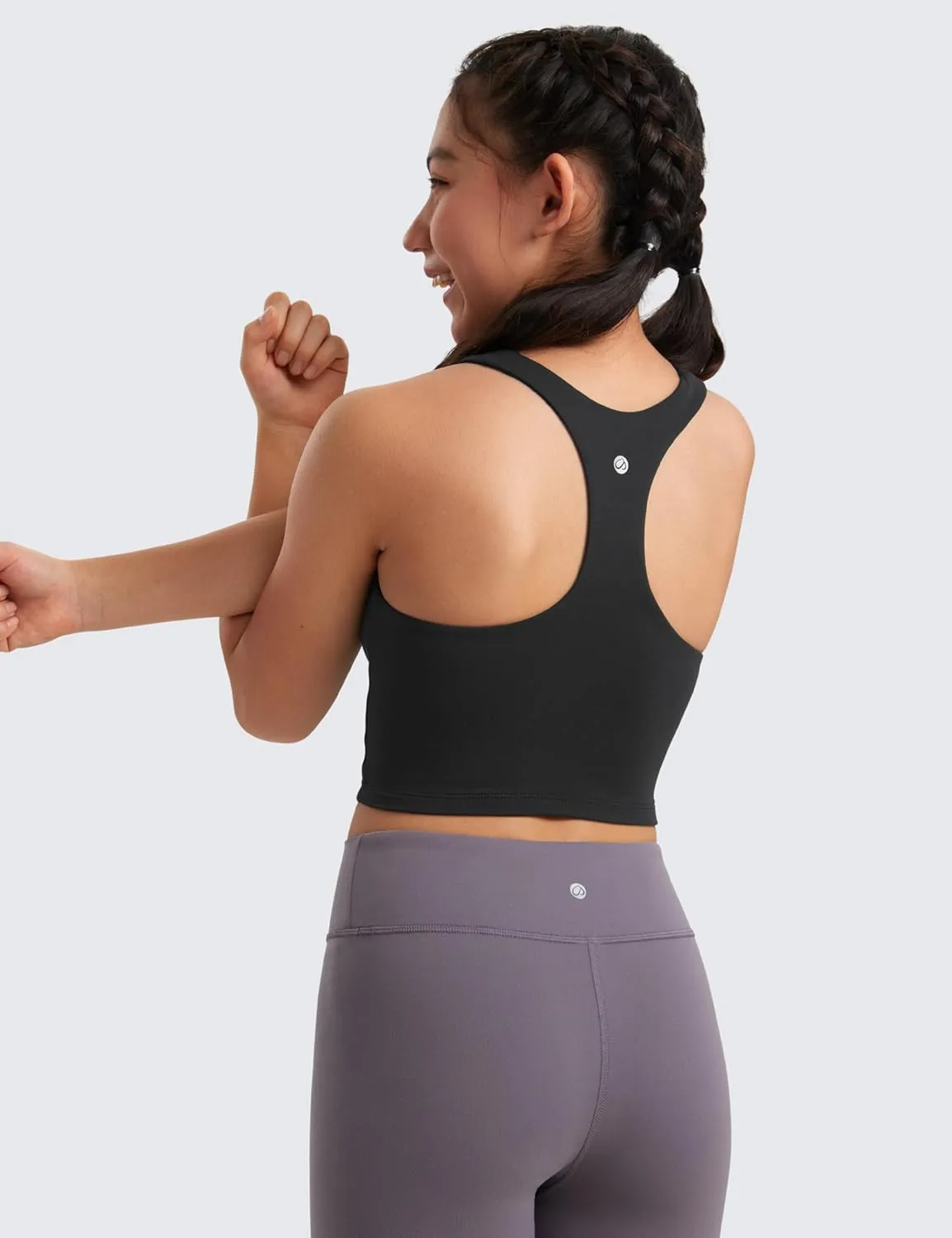 CRZ YOGA Girls Butterluxe Double Lined Tank Tops High Neck Racerback Cropped Basic Sleeveless Dance Yoga