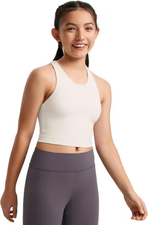 CRZ YOGA Girls Butterluxe Double Lined Tank Tops High Neck Racerback Cropped Basic Sleeveless Dance Yoga