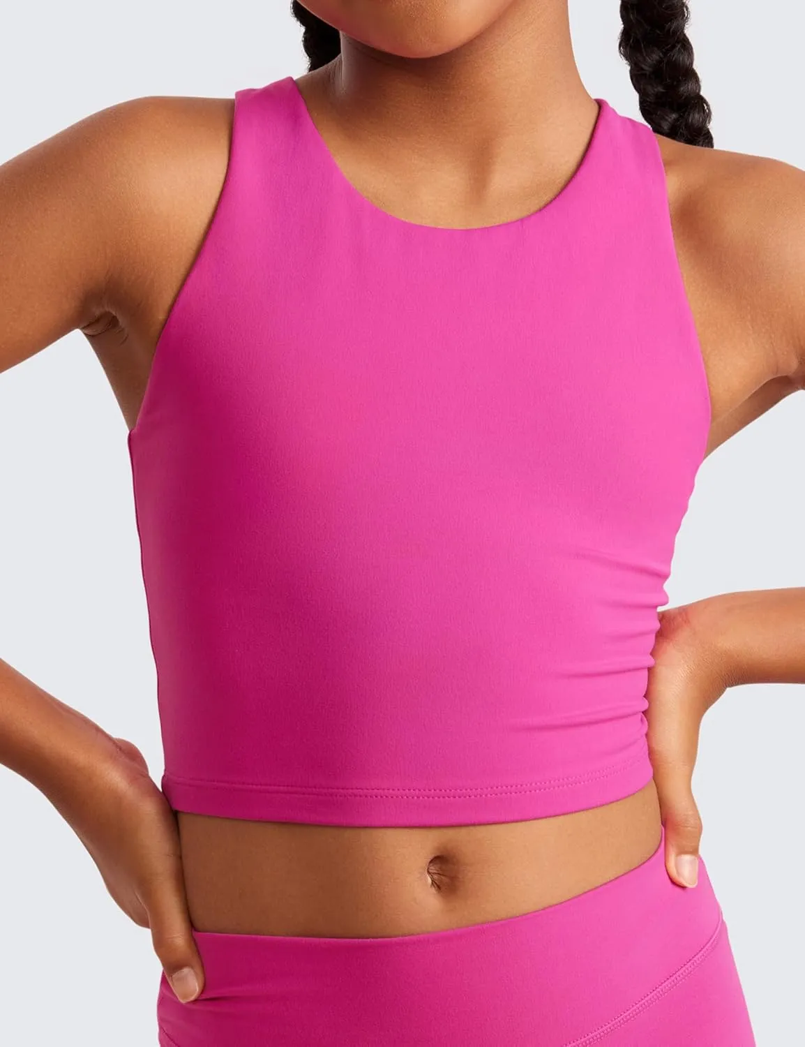 CRZ YOGA Girls Butterluxe Double Lined Tank Tops High Neck Racerback Cropped Basic Sleeveless Dance Yoga