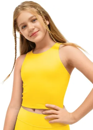 CRZ YOGA Girls Butterluxe Double Lined Tank Tops High Neck Racerback Cropped Basic Sleeveless Dance Yoga